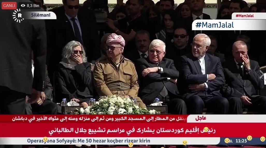 تصویری از همنشینی ظریف، فواد معصوم و بارزانی در مراسم تشییع مام جلال