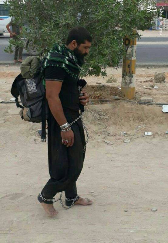 ظاهر متفاوت و عجیب یک زائر در پیاده‌روی اربعین /عکس