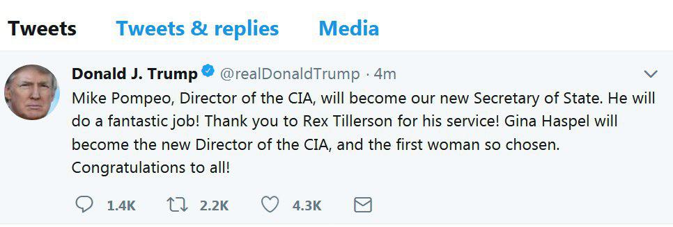 فوری / تیلرسون وزیر خارجه آمریکا برکنار شد