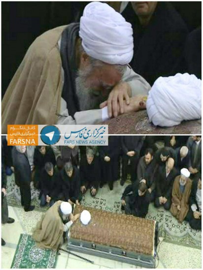گریه آیت‌الله موحدی کرمانیبر پیکر آیت‌الله هاشمی/عکس