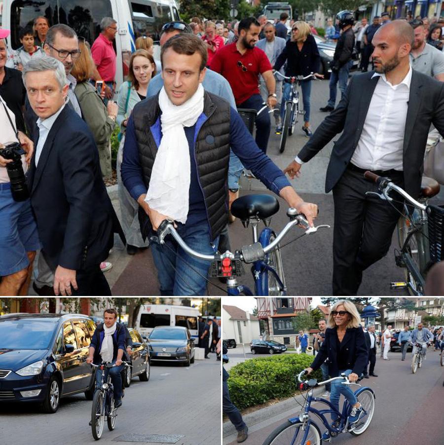 دوچرخه سواری همسر رئیس جمهور فرانسه در پاریس/عکس