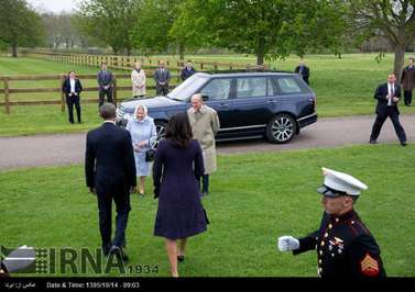 استقبال باراک اوباما از ملکه الیزابت و همسرش .