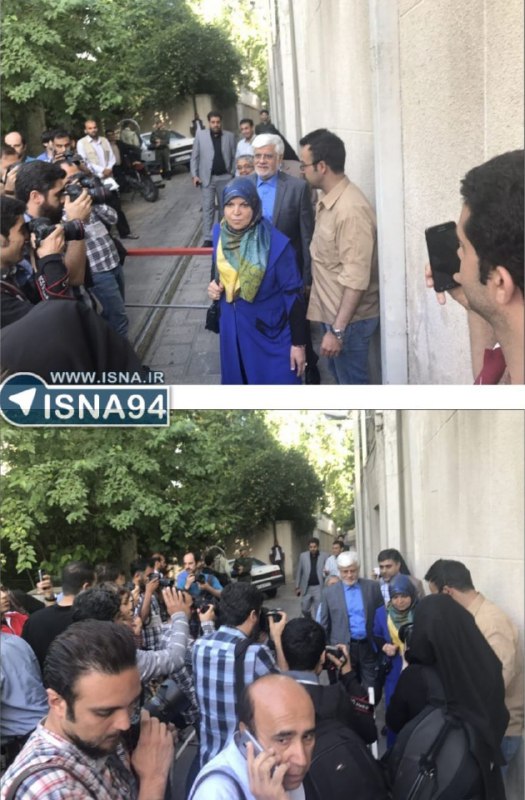 حضور محمدرضا عارف و همسرش در حسینیه جماران برای شرکت در انتخابات