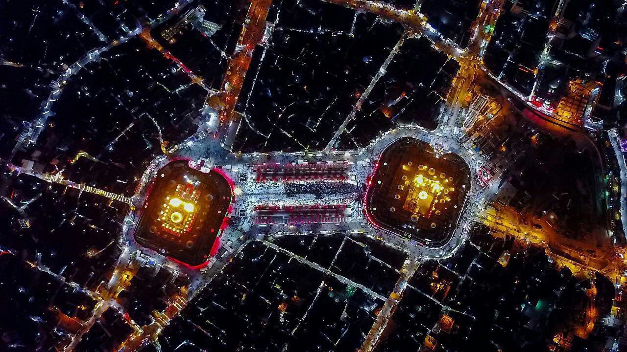 عکس هوایی از بین الحرمین در شب‌های محرم