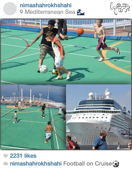 فوتبال بازی کردن نیما شاهرخ‌شاهی در کشتی تفریحی در دریای مدیترانه/ عکس