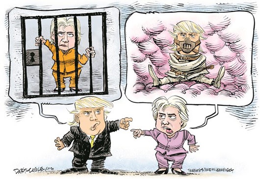 جنگ دیدنی هیلاری و ترامپ!/ کاریکاتور