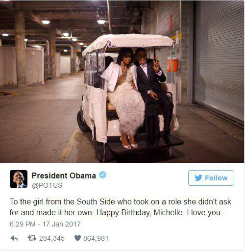 تبریک توئیتری اوباما به همسرش/عکس
